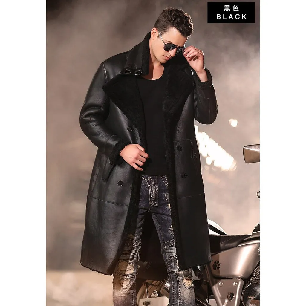 Luxury Men's Sheepskin Coat Genuine Leather Male Formal Casual Winter Long Thick Jacket Sheepskin Shearling Men Fur Outwear 5XL