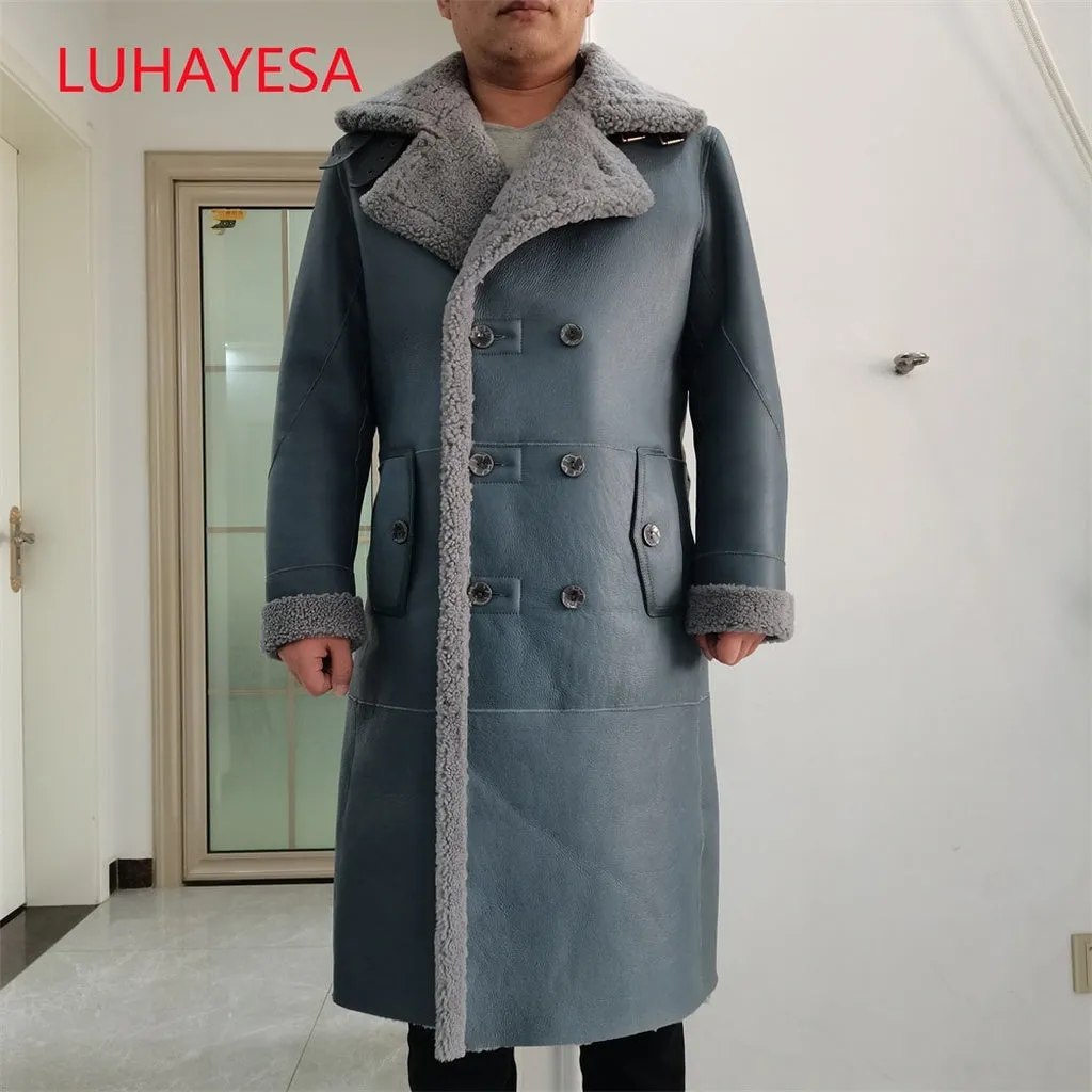 Luxury Men's Sheepskin Coat Genuine Leather Male Formal Casual Winter Long Thick Jacket Sheepskin Shearling Men Fur Outwear 5XL
