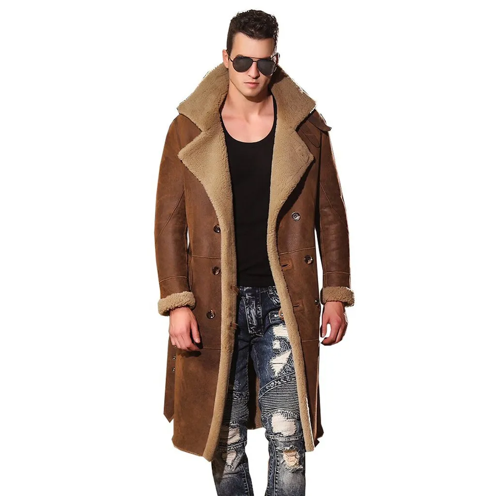 Luxury Men's Sheepskin Coat Genuine Leather Male Formal Casual Winter Long Thick Jacket Sheepskin Shearling Men Fur Outwear 5XL