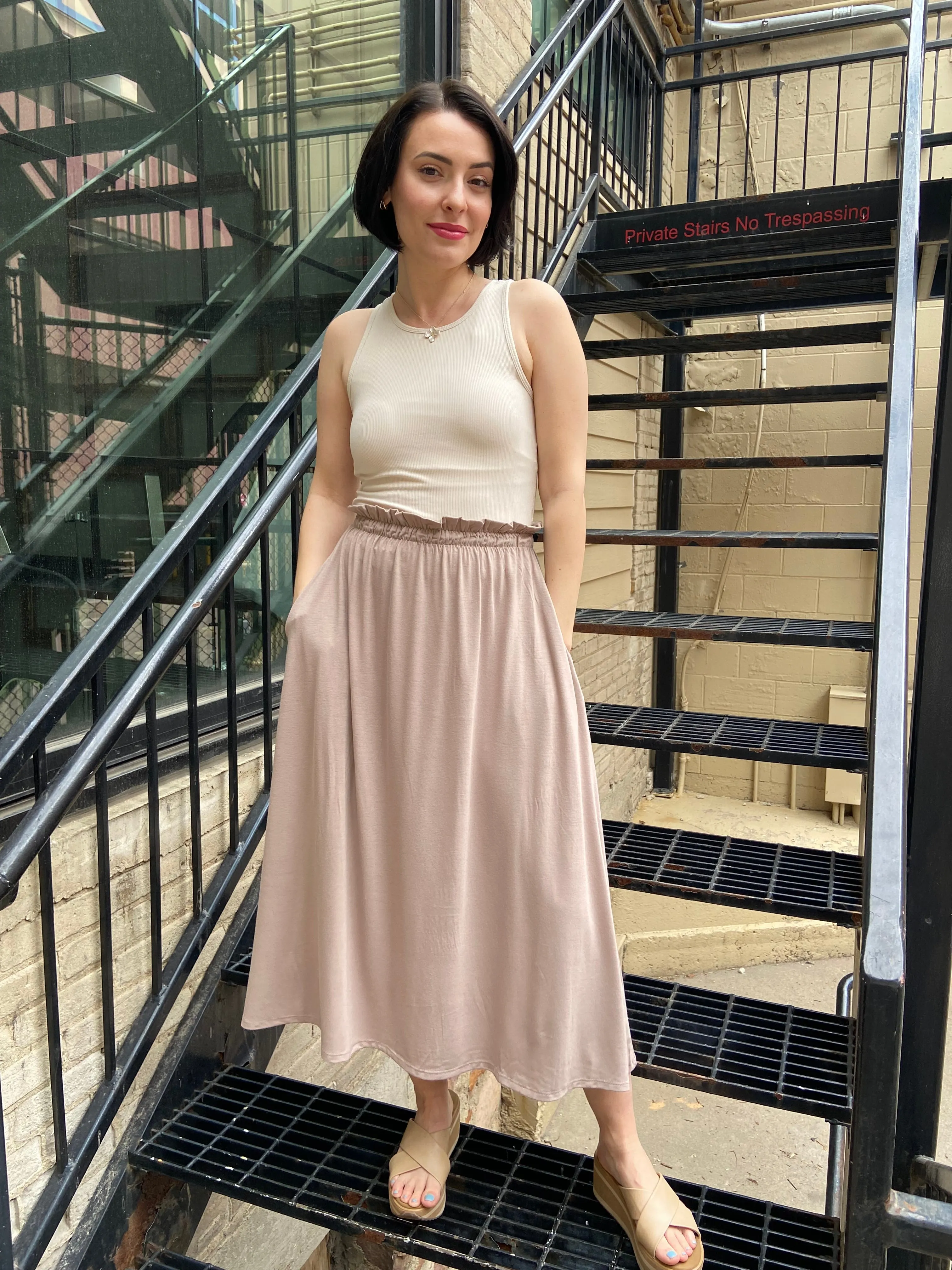 Mae Mocha Elastic Midi Skirt