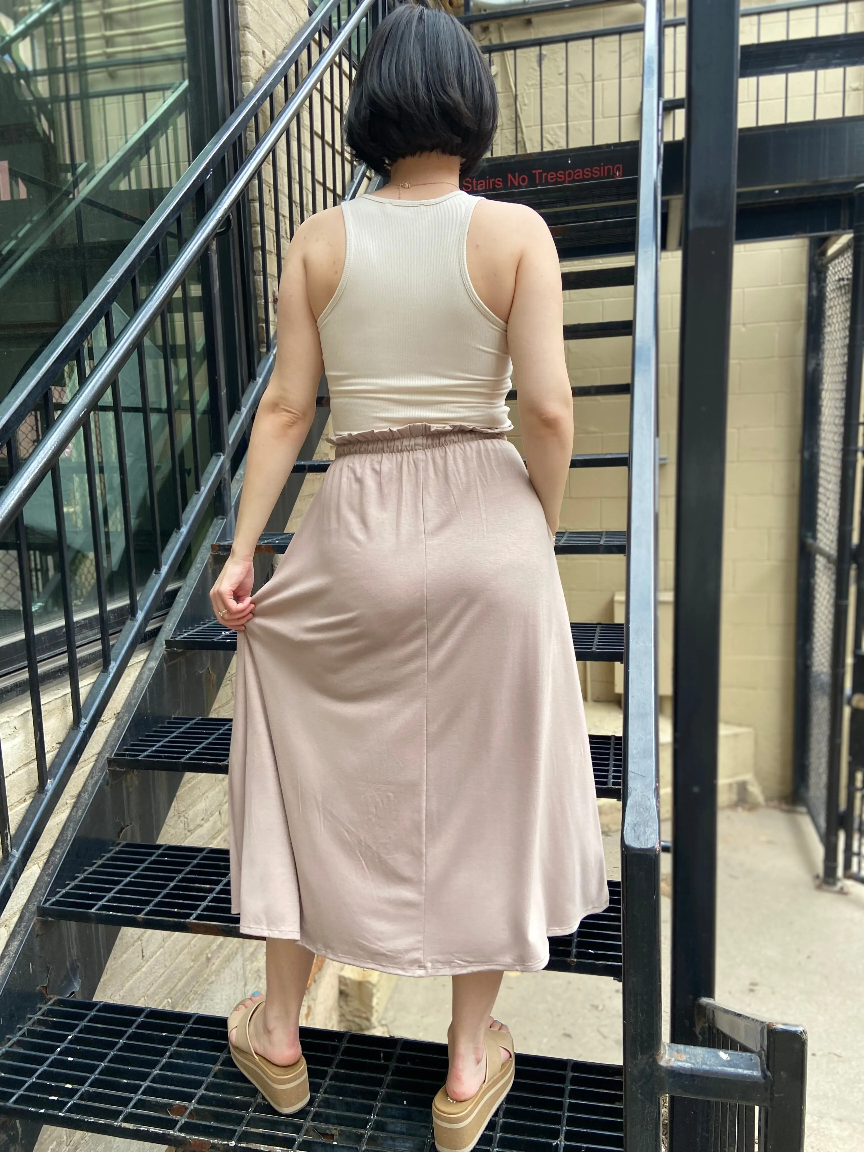 Mae Mocha Elastic Midi Skirt