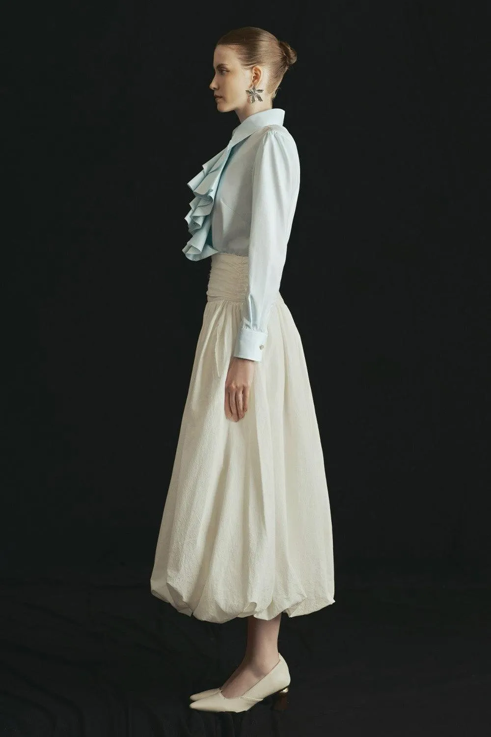 Marina Bubble Gathered Organic Cotton Midi Skirt