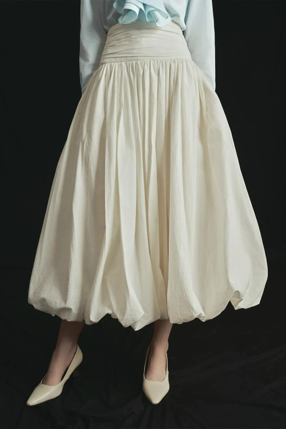 Marina Bubble Gathered Organic Cotton Midi Skirt