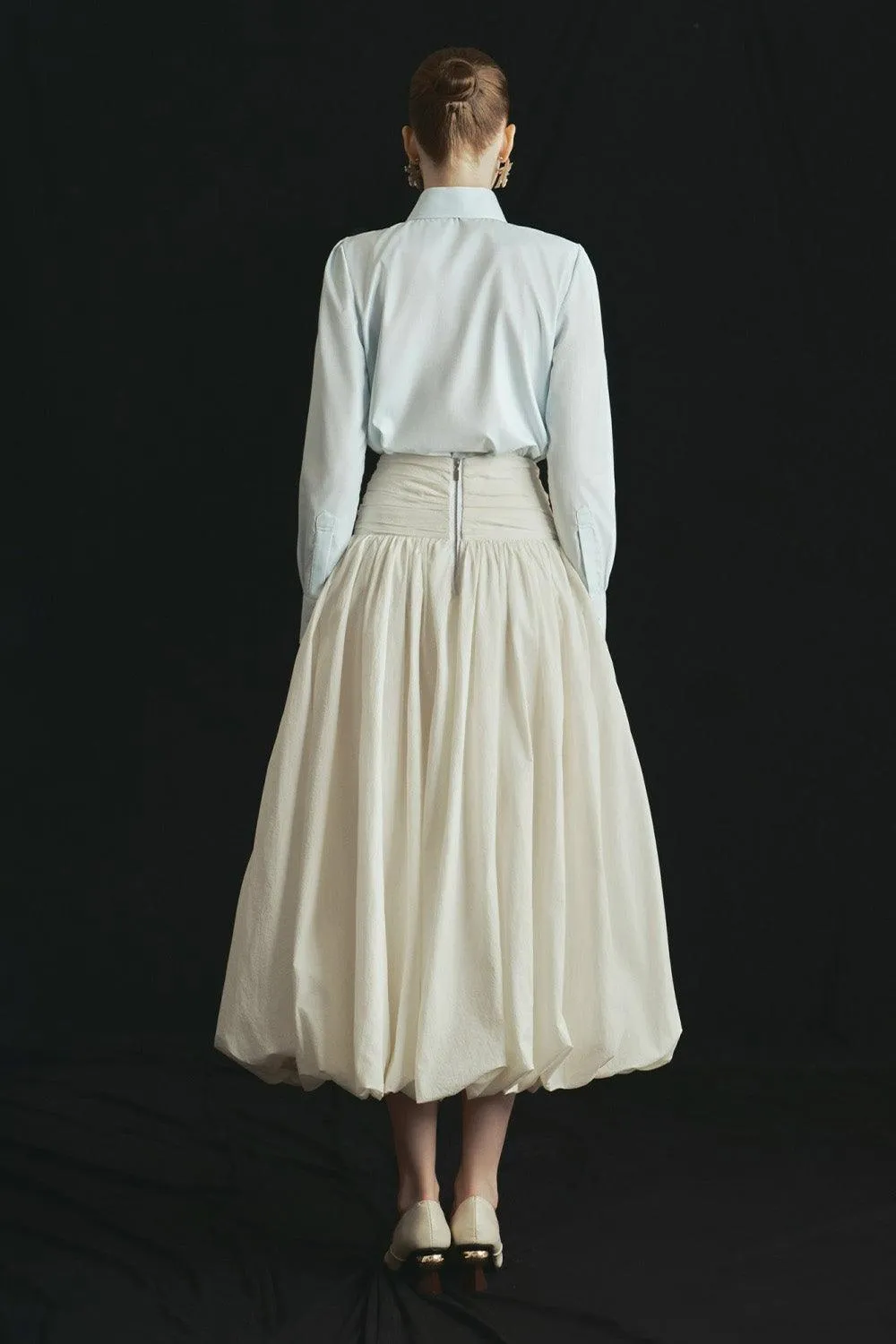 Marina Bubble Gathered Organic Cotton Midi Skirt