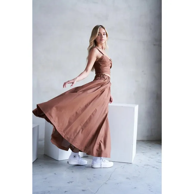 Maronie Cocoa Linen Maxi Skirt
