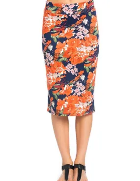 Massey Floral Pencil Skirt-Navy