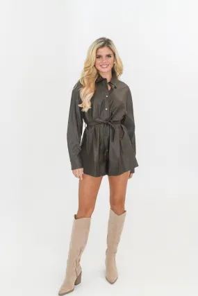 Mckayle Leather Romper - Coffee Bean