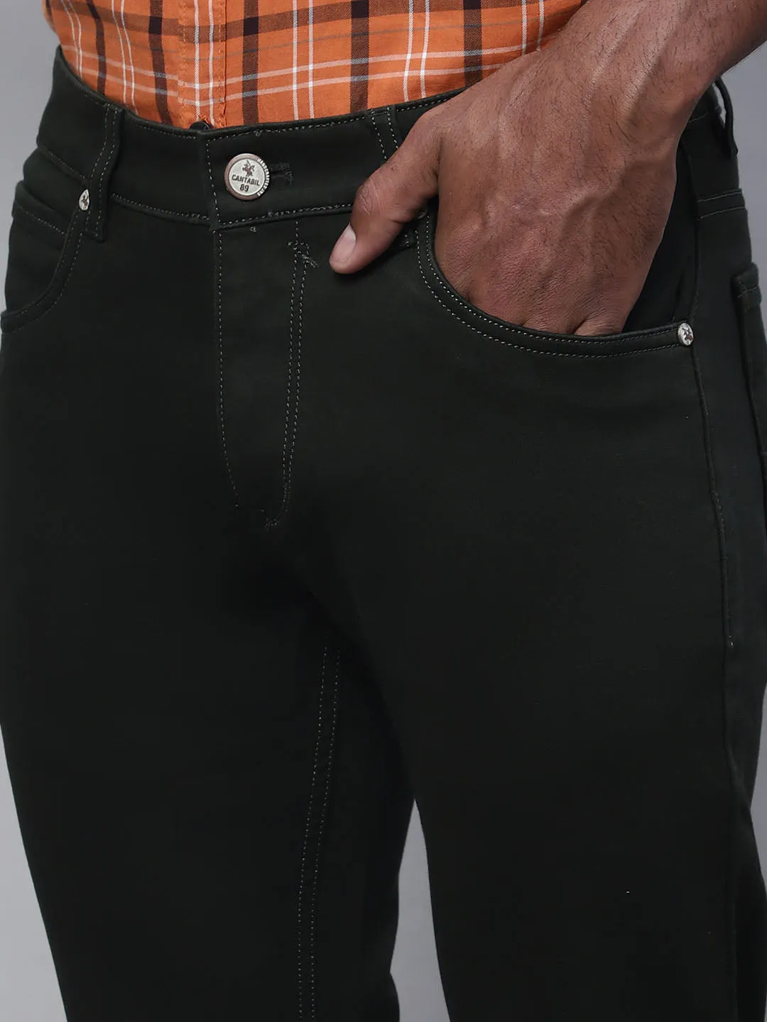 Men's Casual Flat front Dark Military Green  Trousers