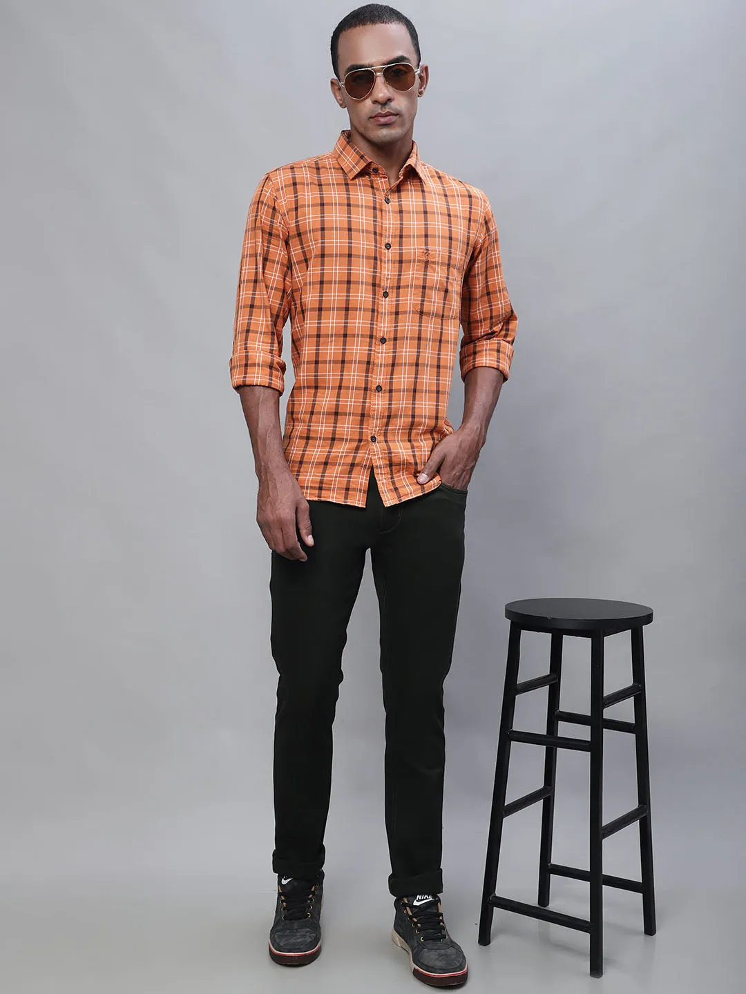 Men's Casual Flat front Dark Military Green  Trousers