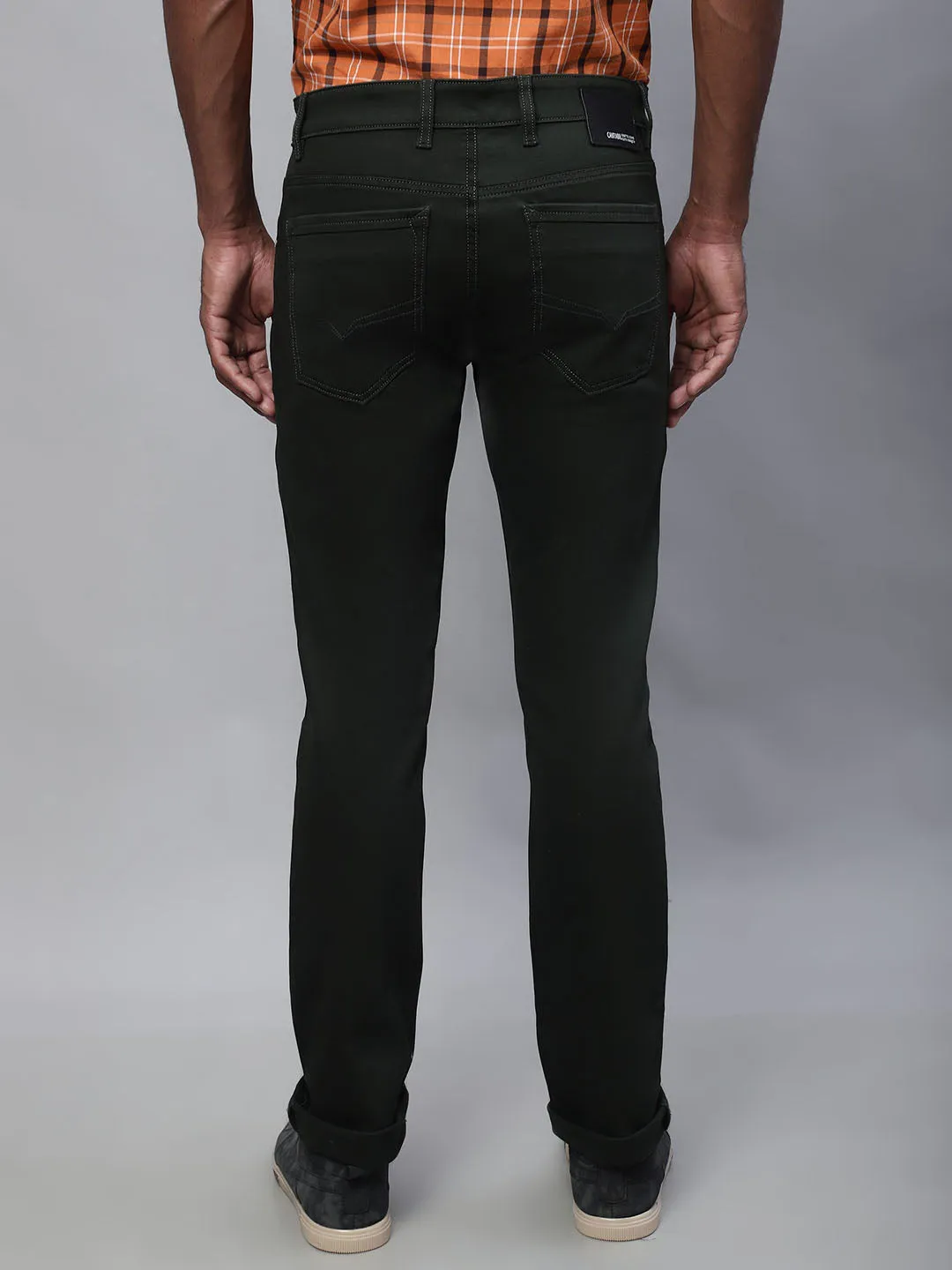 Men's Casual Flat front Dark Military Green  Trousers