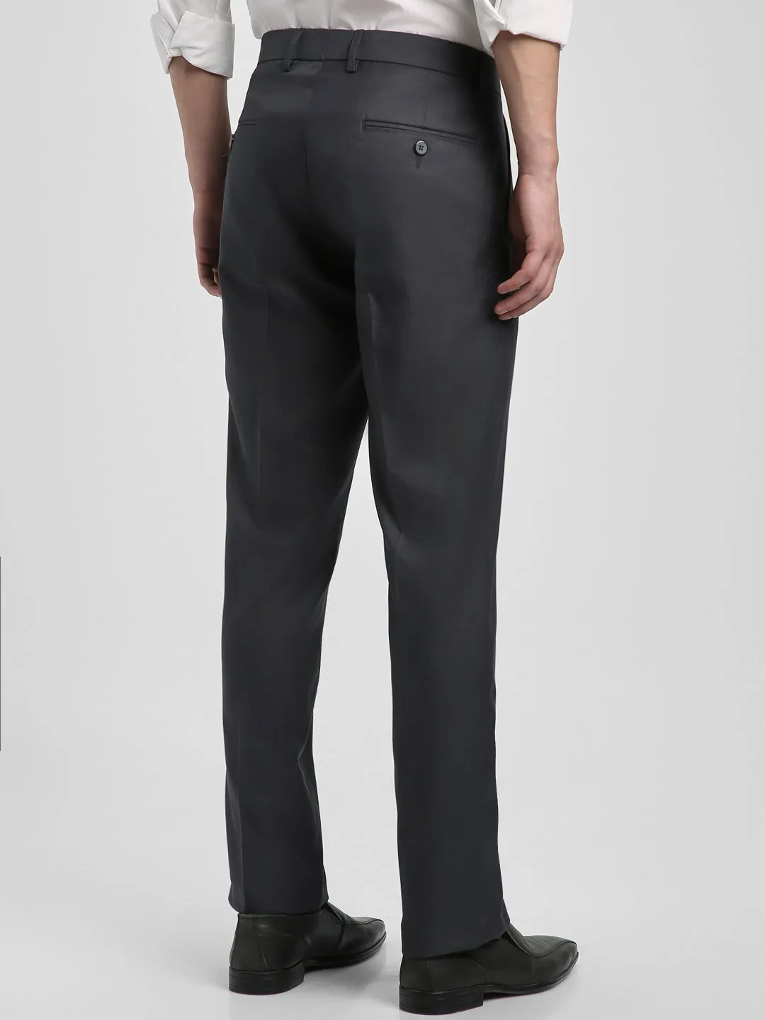 Men's Charcoal Solid Formal Trousers