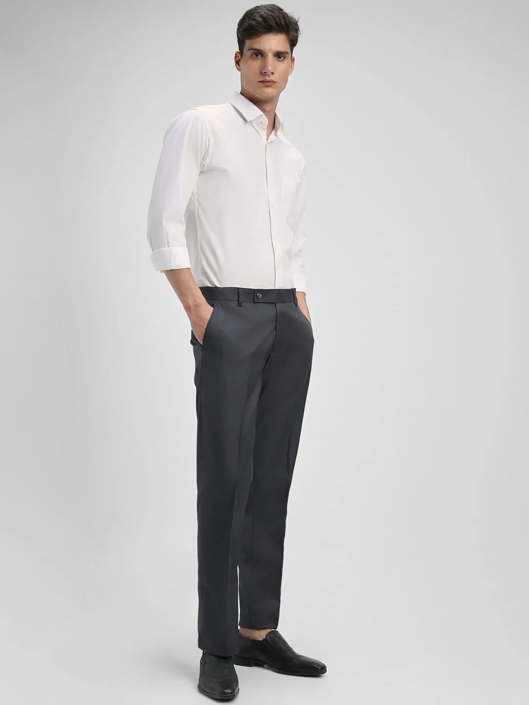 Men's Charcoal Solid Formal Trousers