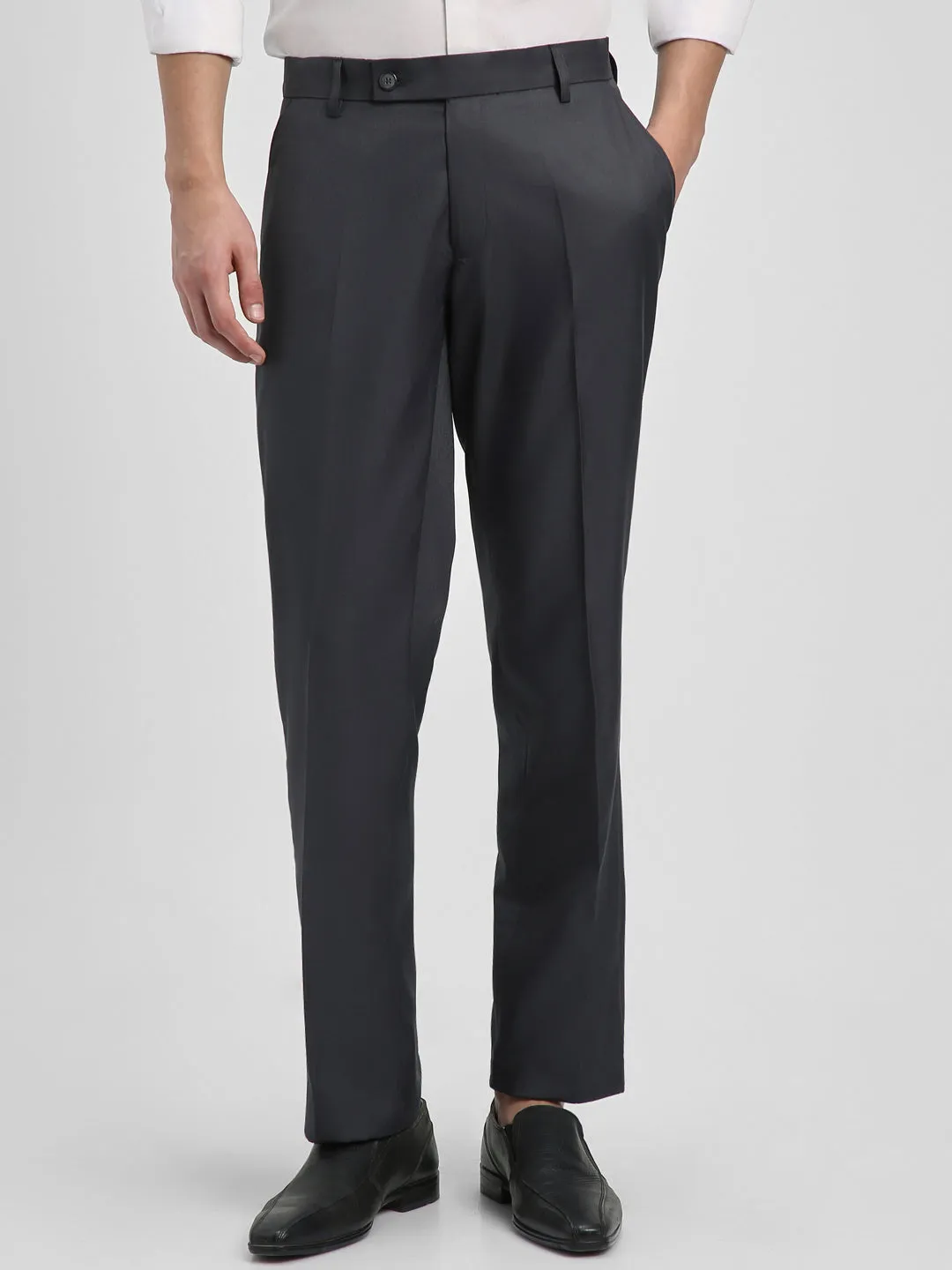 Men's Charcoal Solid Formal Trousers