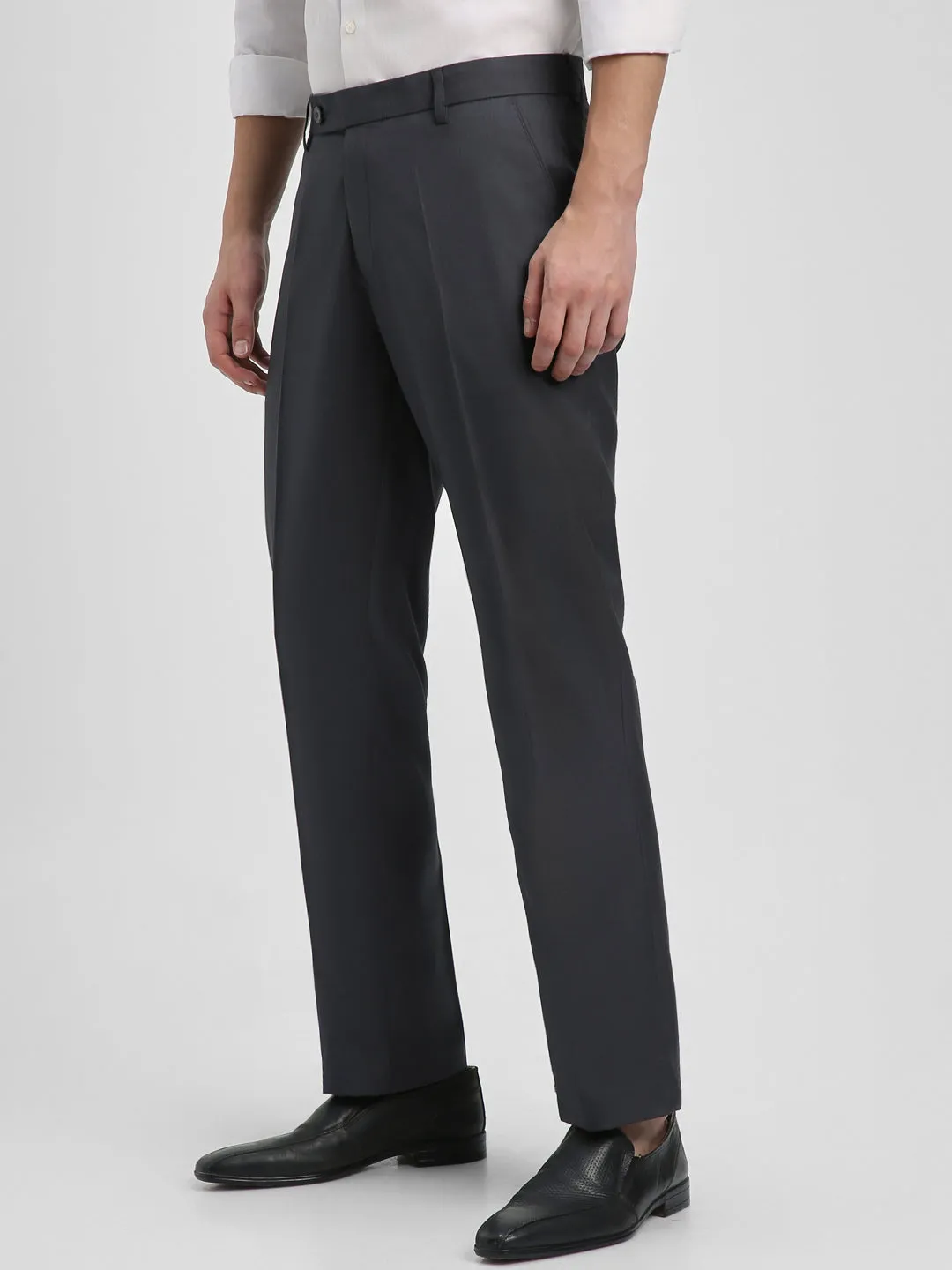 Men's Charcoal Solid Formal Trousers