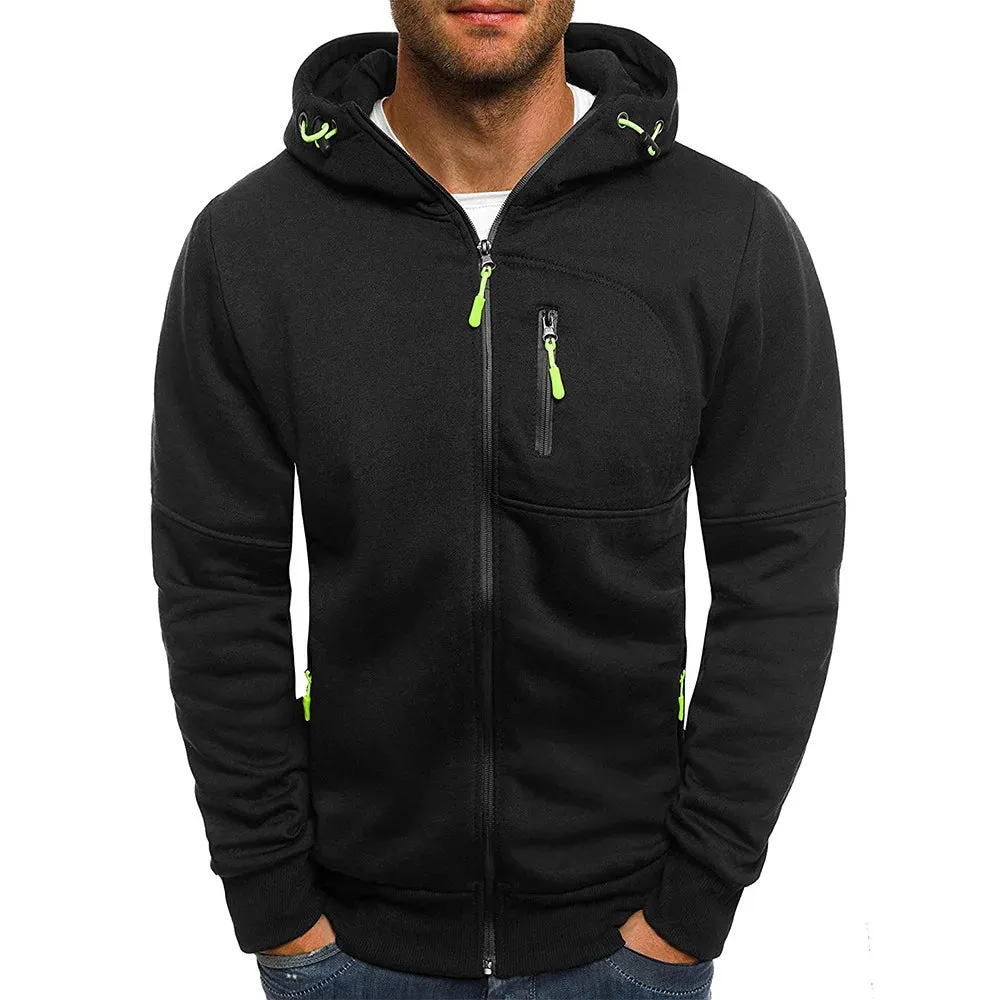 Men's Jacquard Hooded Cardigan - Casual Sweatshirt Pullover