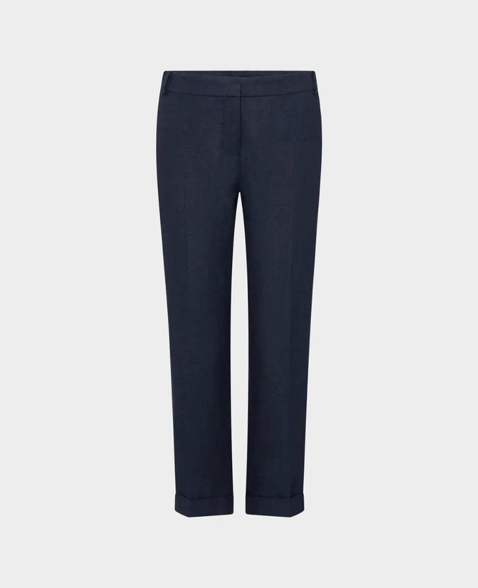 Mid Calf Linen Turn Up Trousers