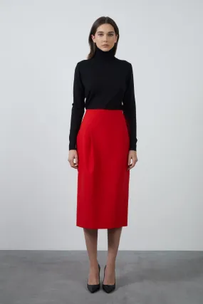 Midi Straight Form Red Skirt