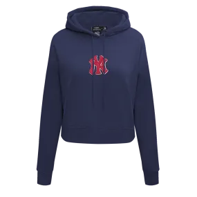 MLB NEW YORK YANKEES PINK CLOUD WOMEN'S  FLC CROPPED PO HOODIE (MIDNIGHT NAVY)