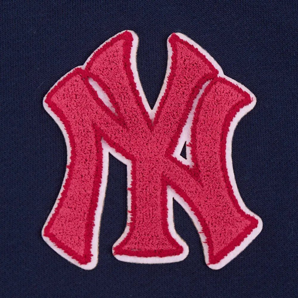 MLB NEW YORK YANKEES PINK CLOUD WOMEN'S  FLC CROPPED PO HOODIE (MIDNIGHT NAVY)