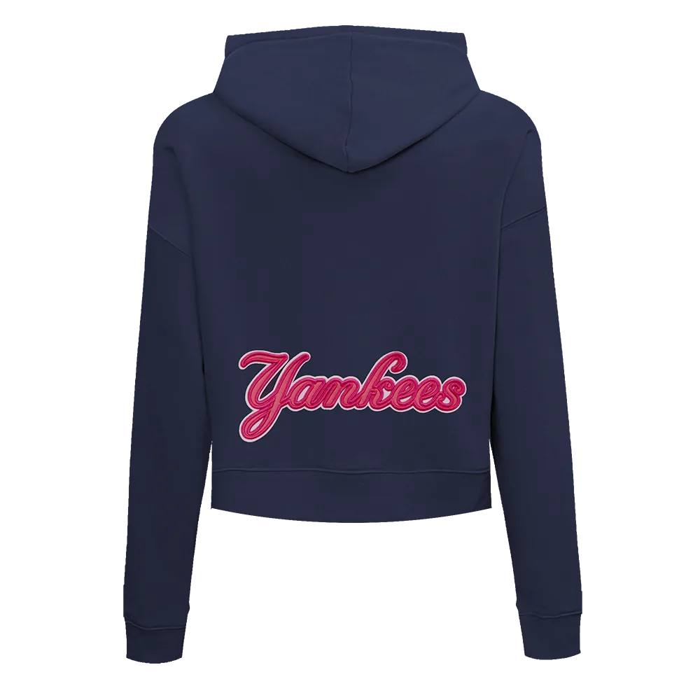 MLB NEW YORK YANKEES PINK CLOUD WOMEN'S  FLC CROPPED PO HOODIE (MIDNIGHT NAVY)