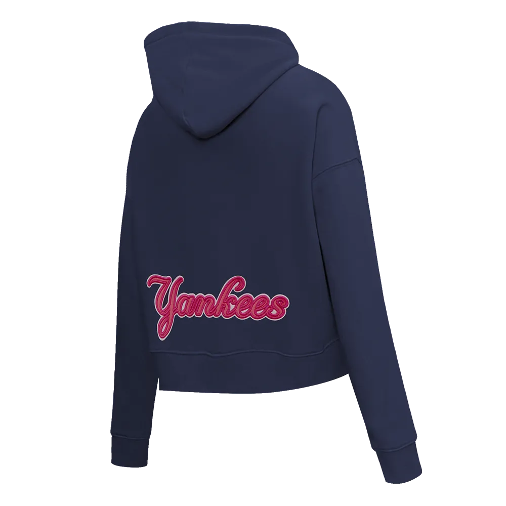 MLB NEW YORK YANKEES PINK CLOUD WOMEN'S  FLC CROPPED PO HOODIE (MIDNIGHT NAVY)