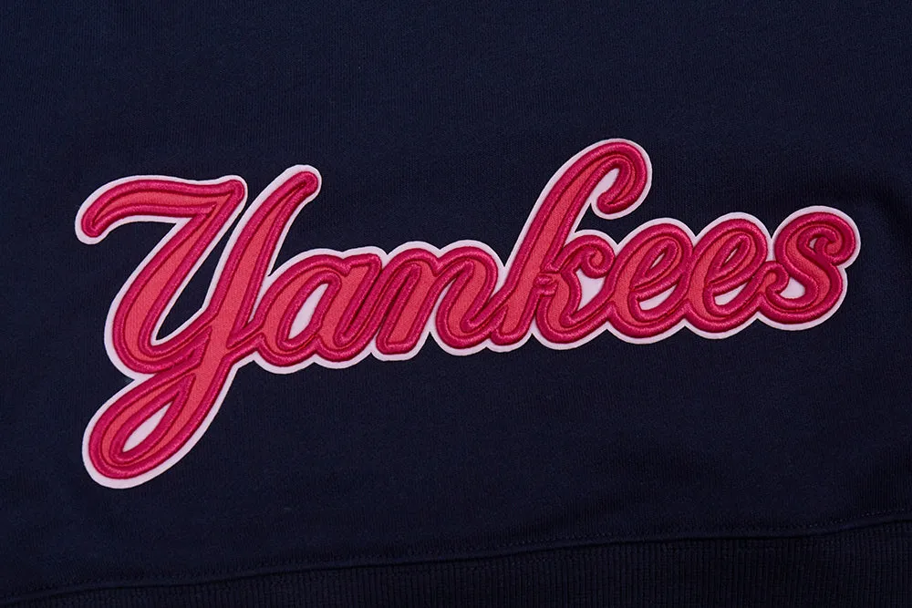 MLB NEW YORK YANKEES PINK CLOUD WOMEN'S  FLC CROPPED PO HOODIE (MIDNIGHT NAVY)