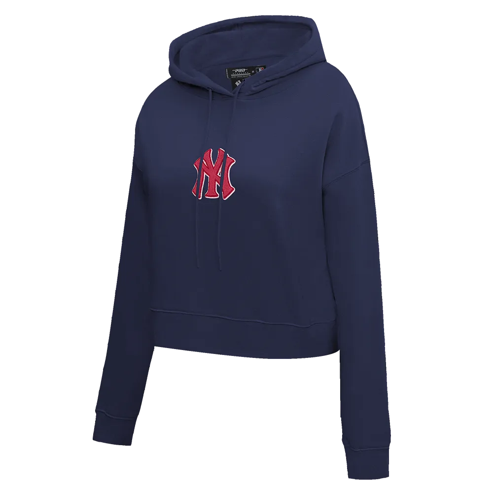MLB NEW YORK YANKEES PINK CLOUD WOMEN'S  FLC CROPPED PO HOODIE (MIDNIGHT NAVY)