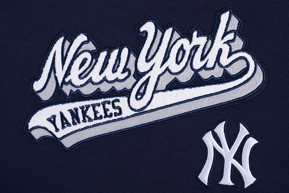 MLB NEW YORK YANKEES SCRIPT TAIL WOMEN'S RIB FLC CROPPED PO HOODIE (MIDNIGHT NAVY)