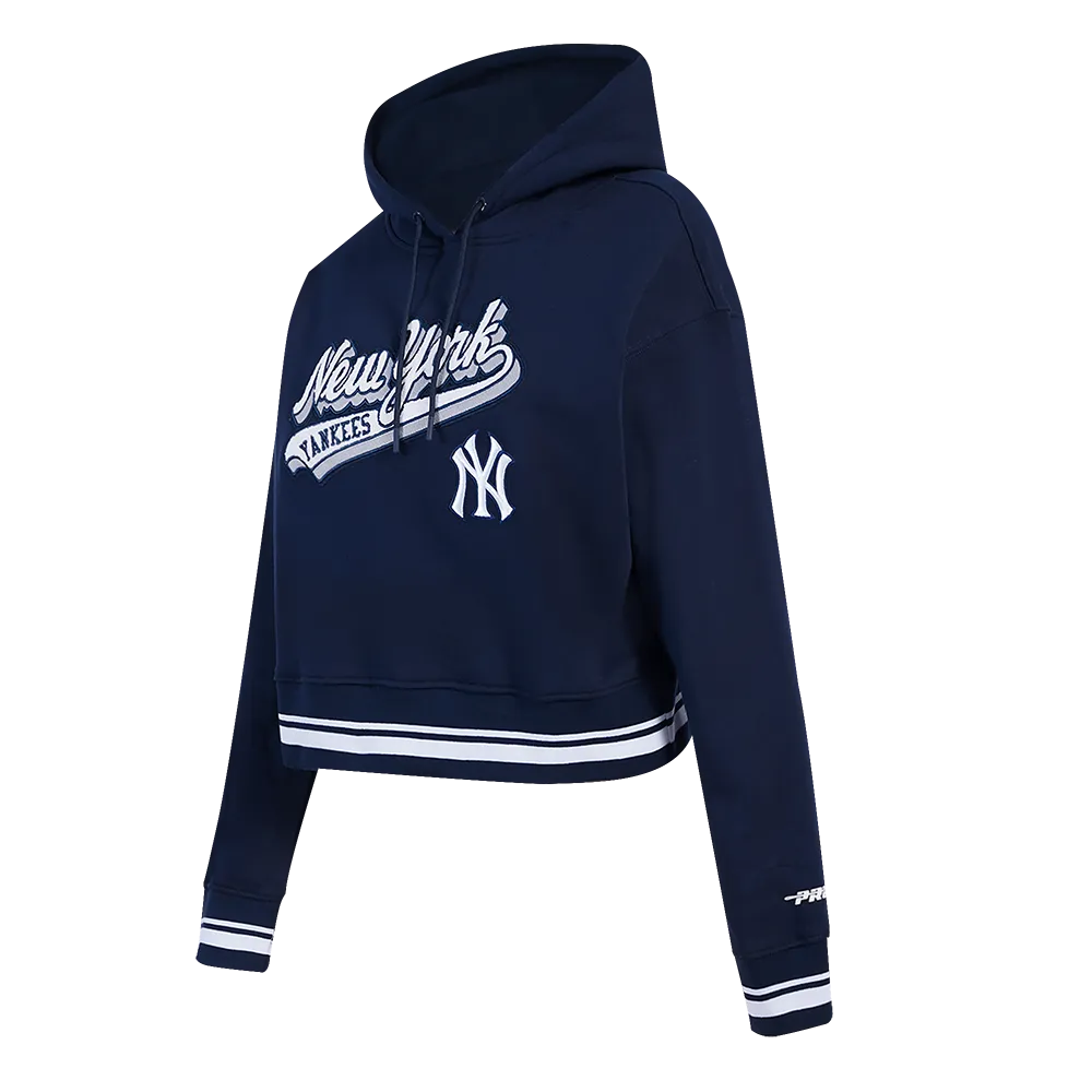 MLB NEW YORK YANKEES SCRIPT TAIL WOMEN'S RIB FLC CROPPED PO HOODIE (MIDNIGHT NAVY)