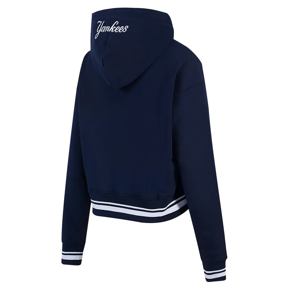 MLB NEW YORK YANKEES SCRIPT TAIL WOMEN'S RIB FLC CROPPED PO HOODIE (MIDNIGHT NAVY)
