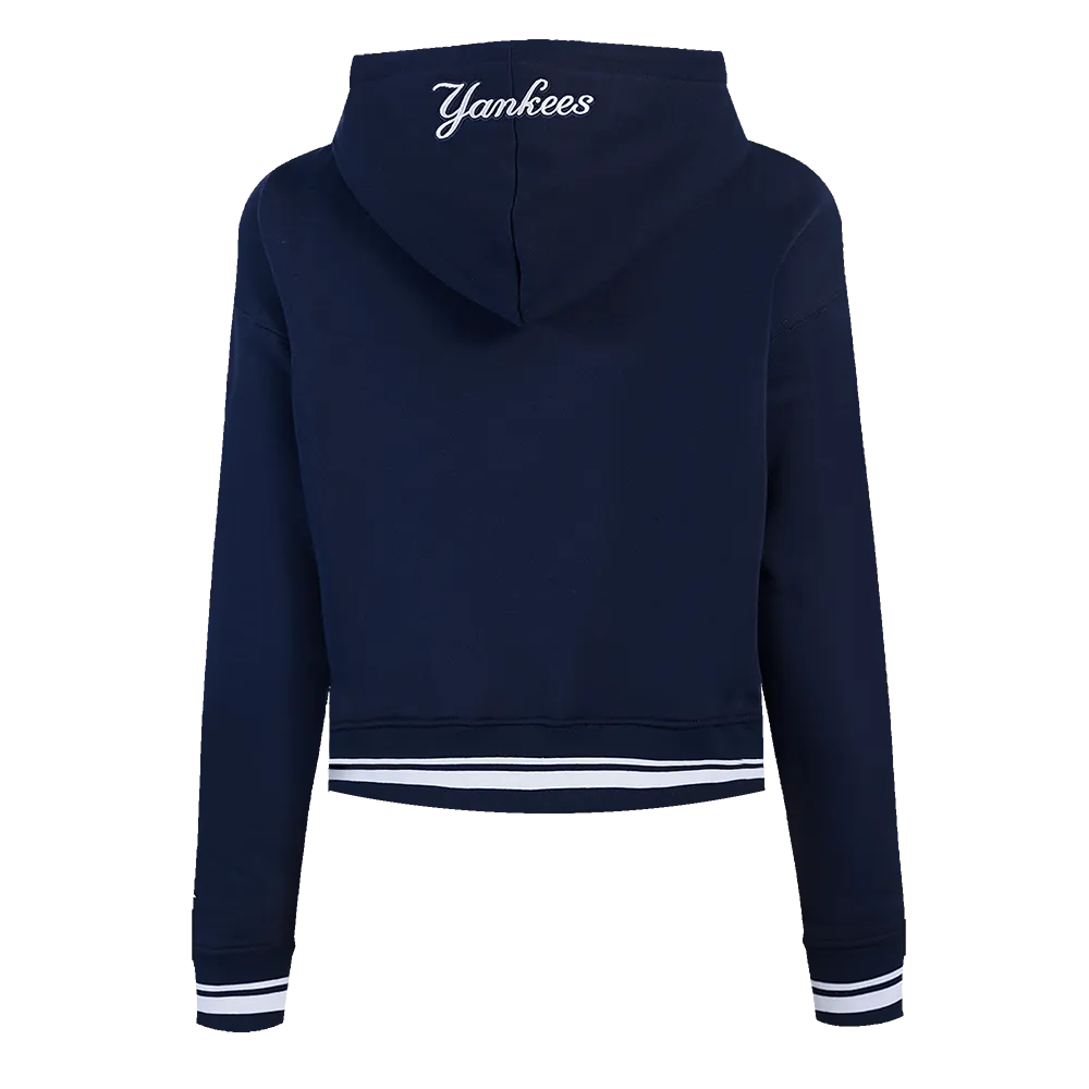 MLB NEW YORK YANKEES SCRIPT TAIL WOMEN'S RIB FLC CROPPED PO HOODIE (MIDNIGHT NAVY)