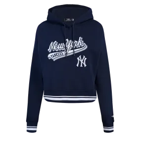 MLB NEW YORK YANKEES SCRIPT TAIL WOMEN'S RIB FLC CROPPED PO HOODIE (MIDNIGHT NAVY)