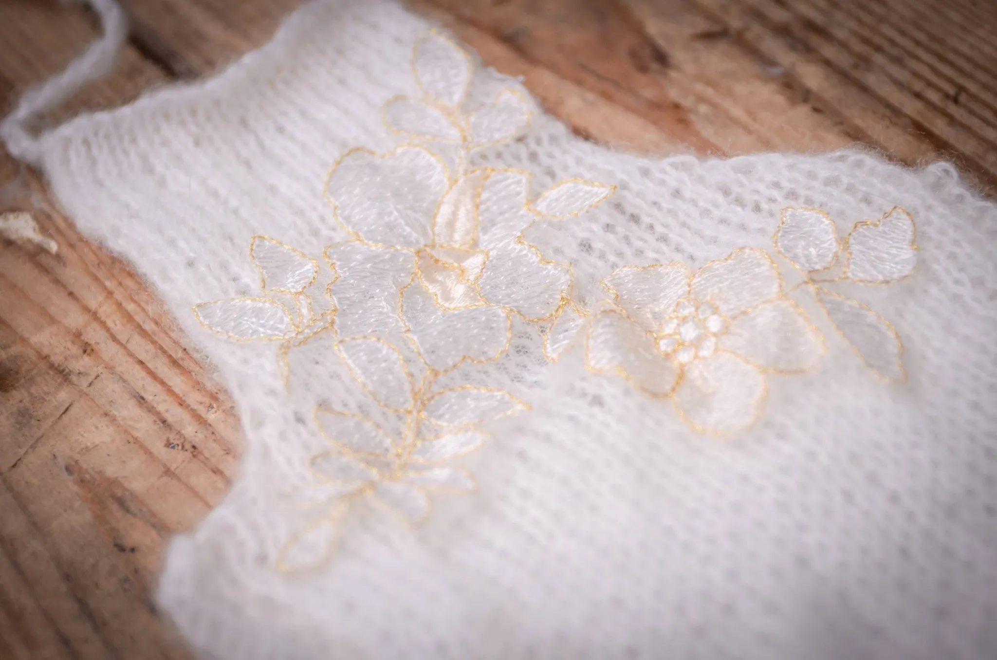 Mohair Knit Romper with Flowers - Milk White