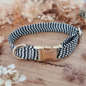 Monochrome Dog collar - Black and White with Gold Buckle