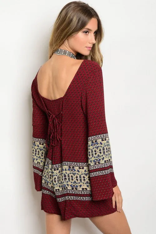 Multi Printed Bell Sleeve Romper