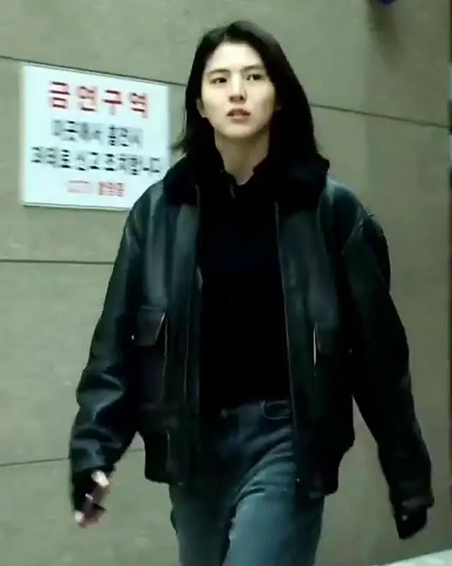 My Name Han Sohee Leather Jacket with Fur Collar