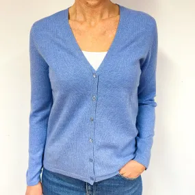 New Pale Denim Blue Cashmere V-Neck Cardigan Medium