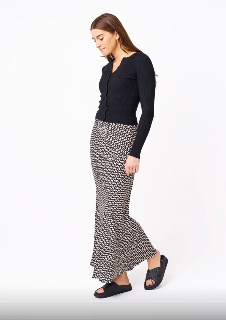 Noor Midi Skirt- Black and cream