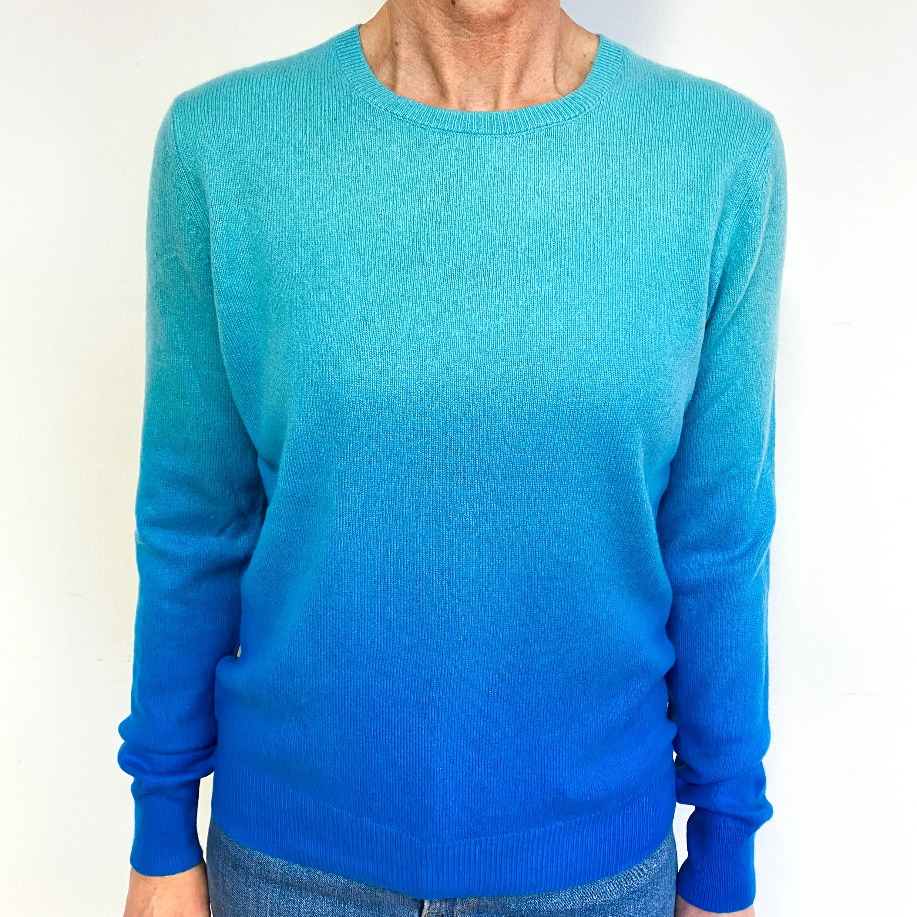 Ombré Turquoise Cashmere Crew Neck Jumper Medium