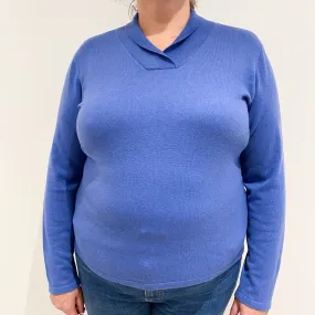 Orvis Cornflower Blue Cashmere Crossover V-Neck Jumper Extra Large