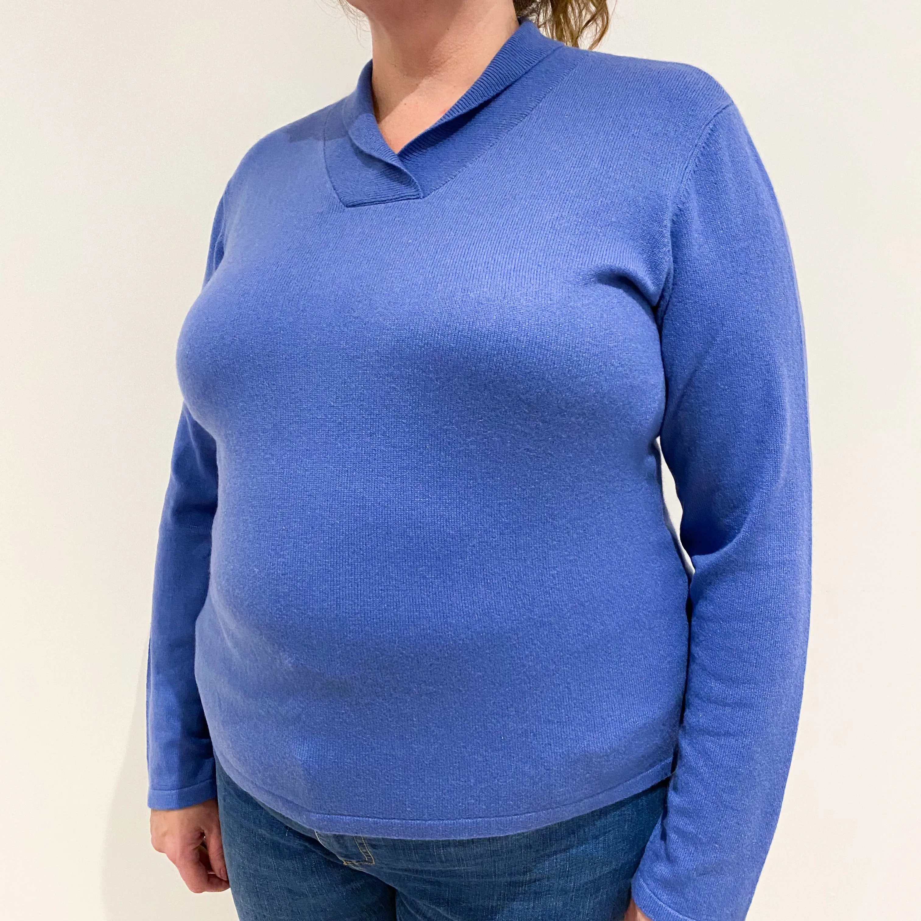Orvis Cornflower Blue Cashmere Crossover V-Neck Jumper Extra Large