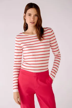 Oui 78778 Pink White Striped Wide Neck Jumper