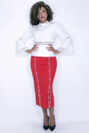 Pearl Embellished Pencil Skirt
