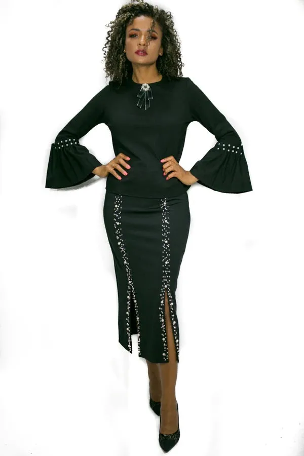Pearl Embellished Pencil Skirt
