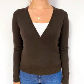Peppercorn Brown Cashmere Cross Over V-Neck Jumper Small