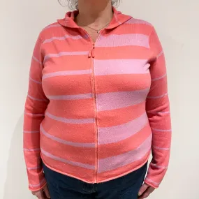 Pink and Mauve Stripe Cashmere Zip Up Hoodie Extra Large