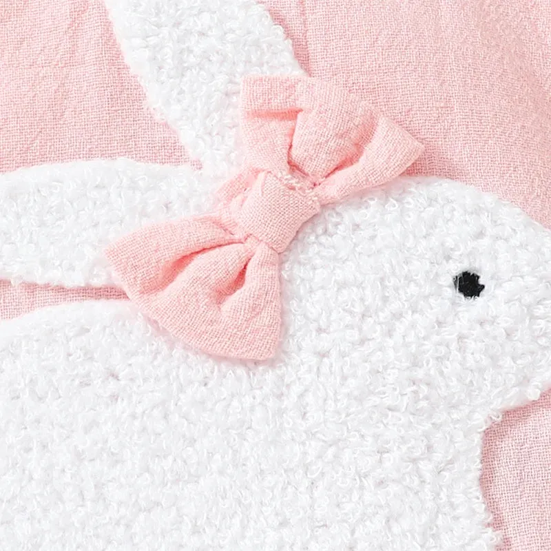 Pink Bunny Sleeveless Romper for Baby Girls
