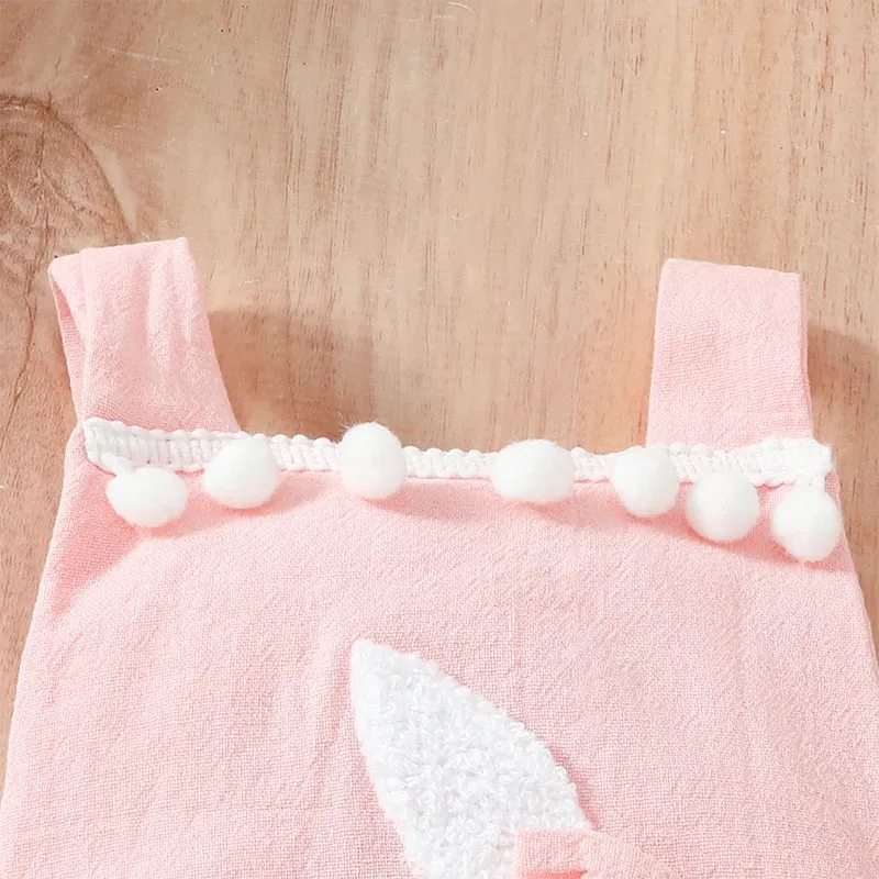 Pink Bunny Sleeveless Romper for Baby Girls
