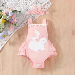 Pink Bunny Sleeveless Romper for Baby Girls