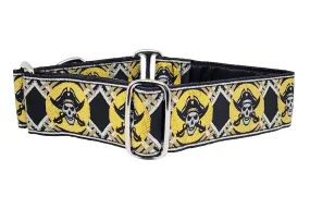 Pirates in Metallic Gold & Silver - Martingale or Buckle Dog Collar - 1.5" Width